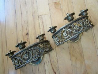 Pair Ornate Bronze Wall Sconce Light Fixtures Victorian Brass Candle Holders