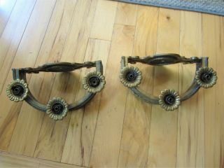 Pair Ornate Bronze Wall Sconce Light Fixtures Victorian Brass Candle Holders 4