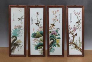 60cm Antique Four Chinese Famille Rose Wall Plaque Cheng Yiting Signed