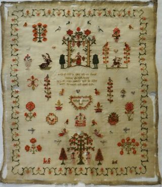 EARLY 19TH CENTURY ADAM & EVE,  MOTIF & VERSE SAMPLER BY HANNAH PARKER - 1828 12