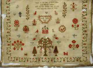 EARLY 19TH CENTURY ADAM & EVE,  MOTIF & VERSE SAMPLER BY HANNAH PARKER - 1828 3