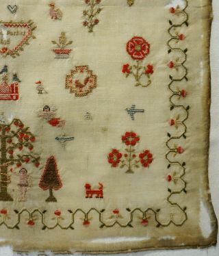 EARLY 19TH CENTURY ADAM & EVE,  MOTIF & VERSE SAMPLER BY HANNAH PARKER - 1828 7