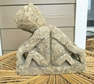 Antique Museum Quality Large South American Stone Effigy Statue,  Cat / Man