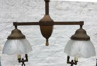 Antique Victorian Arts Crafts Hall Gas Fixture Chandelier Gillinder Shade 1911 7