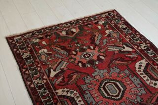 5x3.  44ft Antique Hand - Knotted Persian Heriz Rug,  Red Small Vintage Tribal Rug 5