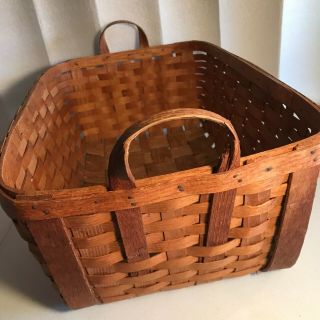 Southern Antique Vintage Gathering Basket Large Primitive Nailed Rim Woven 8