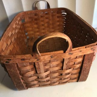 Southern Antique Vintage Gathering Basket Large Primitive Nailed Rim Woven 9