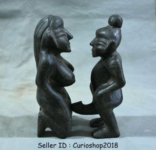 8 " Antique China Hongshan Culture Old Jade Stone Man And Woman Phallic Statue W2