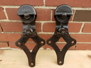 Antique Allith Reliable Door Hangers (Matching pair) no.  2 cast farm barn rollers 5
