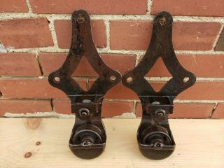 Antique Allith Reliable Door Hangers (Matching pair) no.  2 cast farm barn rollers 6