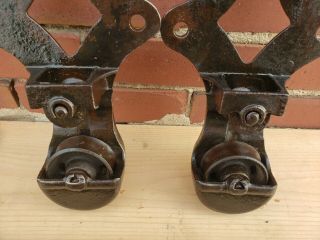 Antique Allith Reliable Door Hangers (Matching pair) no.  2 cast farm barn rollers 7