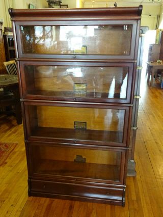 Antique Mission Globe Wernicke Mahogany 4 Stack Barrister Bookcase Book Shelf 4