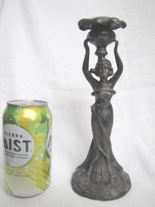 Antique Art Nouveau Metal Lady Figurine Candlestick