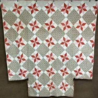 Early Pa C 1840s Turkey Red Stars Antique Quilt 98 "