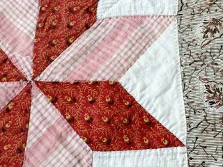 Early PA c 1840s Turkey Red STARS Antique Quilt 98 