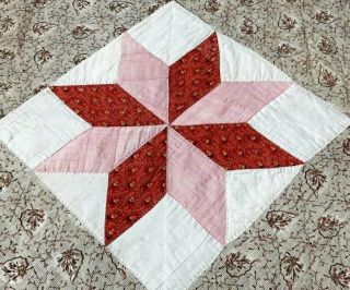 Early PA c 1840s Turkey Red STARS Antique Quilt 98 