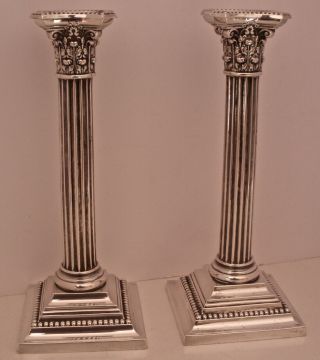 Large 10 1/4 " Gorham Sterling Silver 3207 Corinthian Column Candlesticks