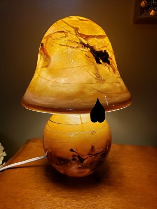 Michele Luzoro Art Glass Mushroom Lamp FRENCH BLOWN ART GLASS Artist Signed 2