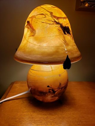 Michele Luzoro Art Glass Mushroom Lamp FRENCH BLOWN ART GLASS Artist Signed 9