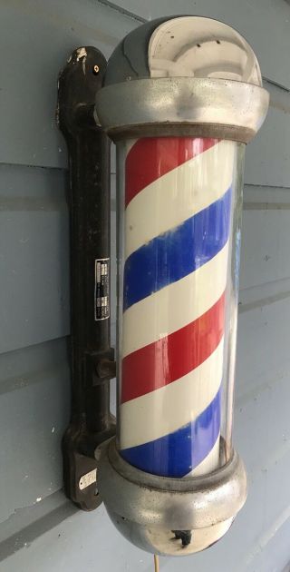 Antique Vintage Emil J.  Paidar Lighted Barber Barbershop Pole 5
