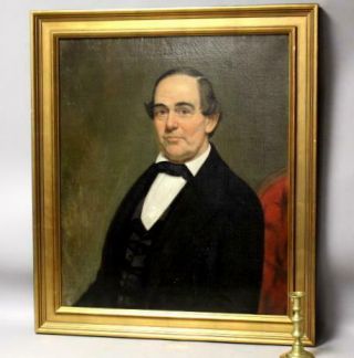A Fine Early 19th C Oil On Canvas Portrait Of An Older Man Sitting In Red Chair