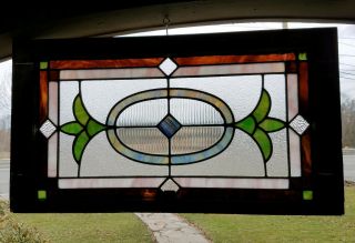 Antique Stained Glass Window,  Coal Town Pa,  Ribbed Glass Centerpiece