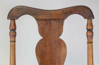 RARE 18TH C WOODBURY CT QUEEN ANNE SIDE CHAIR WITH BOLD TRUMPET FEET OLD PATINA 11