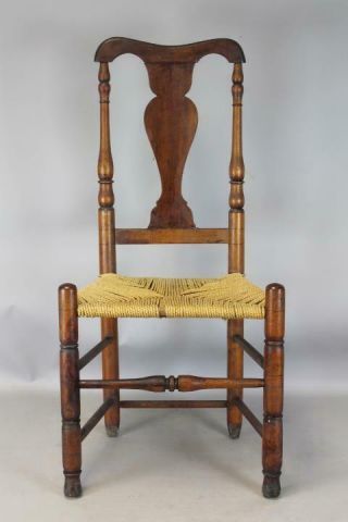 Rare 18th C Woodbury Ct Queen Anne Side Chair With Bold Trumpet Feet Old Patina