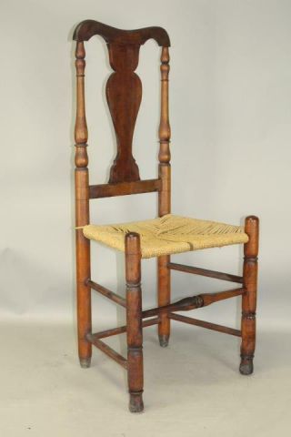 RARE 18TH C WOODBURY CT QUEEN ANNE SIDE CHAIR WITH BOLD TRUMPET FEET OLD PATINA 2