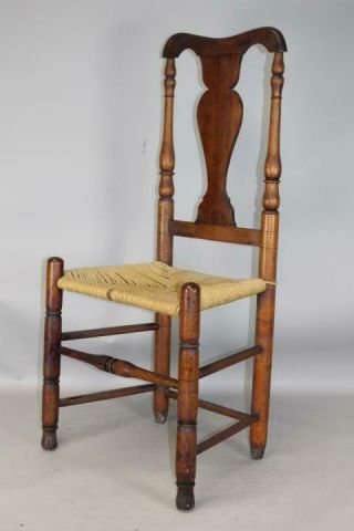 RARE 18TH C WOODBURY CT QUEEN ANNE SIDE CHAIR WITH BOLD TRUMPET FEET OLD PATINA 3