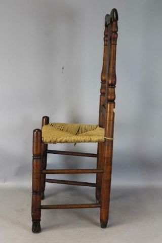 RARE 18TH C WOODBURY CT QUEEN ANNE SIDE CHAIR WITH BOLD TRUMPET FEET OLD PATINA 4