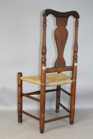 RARE 18TH C WOODBURY CT QUEEN ANNE SIDE CHAIR WITH BOLD TRUMPET FEET OLD PATINA 5