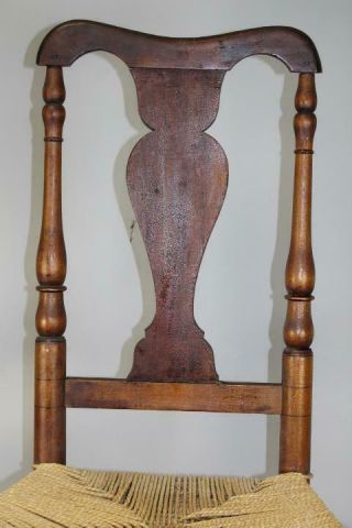 RARE 18TH C WOODBURY CT QUEEN ANNE SIDE CHAIR WITH BOLD TRUMPET FEET OLD PATINA 9