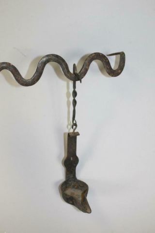 A Very Rare 18th C Wrought Iron Snake Shape Betty Lamp Holder In The Best Patina