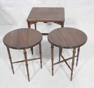 Vtg Harden Traditional Cherry Faux Bamboo Nesting Drop Leaf Tables Pls Rd Dtls