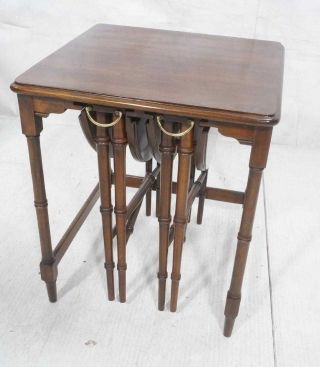 Vtg Harden Traditional Cherry Faux Bamboo Nesting Drop Leaf Tables PLS RD DTLS 2