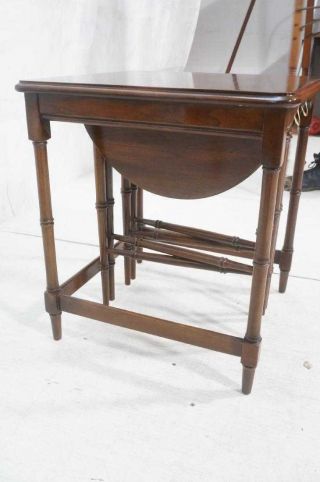 Vtg Harden Traditional Cherry Faux Bamboo Nesting Drop Leaf Tables PLS RD DTLS 4