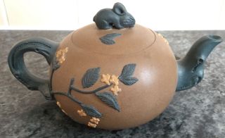 Signed Chinese Yixing Pottery Teapot With Rabbit Finial