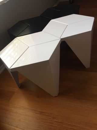 Set 2 White Hexagon Prismatic Metal Side Table Stools Mid Century Design 11