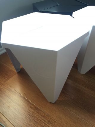 Set 2 White Hexagon Prismatic Metal Side Table Stools Mid Century Design 2