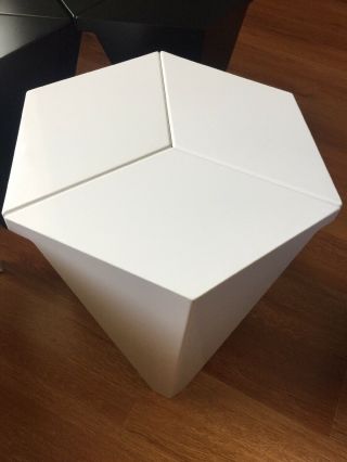 Set 2 White Hexagon Prismatic Metal Side Table Stools Mid Century Design 4