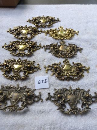 Nine Vintage Ornate Victorian Brass Chest Cabinet Pulls Handles Set 615 D