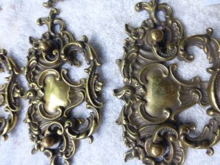 Nine Vintage Ornate Victorian Brass Chest Cabinet Pulls Handles SET 615 D 3
