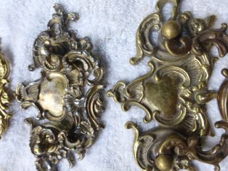 Nine Vintage Ornate Victorian Brass Chest Cabinet Pulls Handles SET 615 D 4