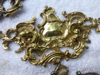 Nine Vintage Ornate Victorian Brass Chest Cabinet Pulls Handles SET 615 D 5