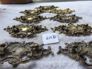 Nine Vintage Ornate Victorian Brass Chest Cabinet Pulls Handles SET 615 D 8