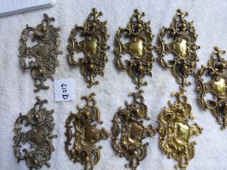 Nine Vintage Ornate Victorian Brass Chest Cabinet Pulls Handles SET 615 D 9