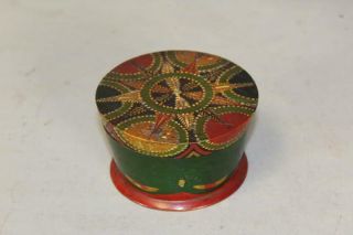 A Rare Early 19th C Pennsylvania German Paint Decorated Covered Wood Patch Jar