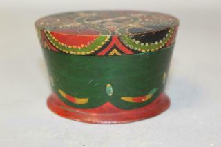 A RARE EARLY 19TH C PENNSYLVANIA GERMAN PAINT DECORATED COVERED WOOD PATCH JAR 2