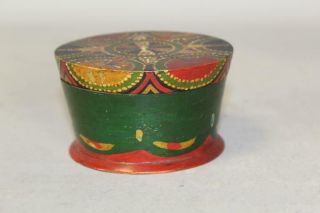 A RARE EARLY 19TH C PENNSYLVANIA GERMAN PAINT DECORATED COVERED WOOD PATCH JAR 6